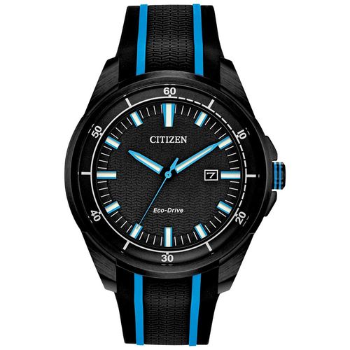 Reloj Citizen Eco Drive AW1605-09E Solar Fecha Silicona Negro Azul