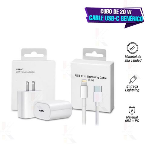 Cargador de carga rápida más cable lightning a tipo C 20 w