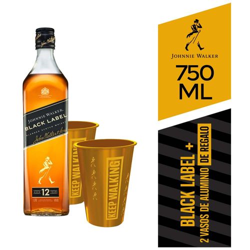 Pack Whisky JOHNNIE WALKER Black Label Botella 750ml + 2 Vasos