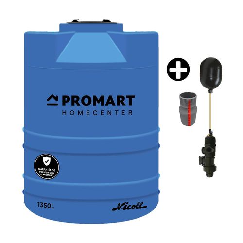 Cisterna de agua Promart 1350 litros Azul + Kit de accesorios