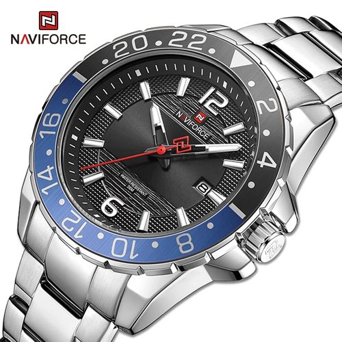 Reloj Naviforce Acero Plateado Azul y Negro NAV-64