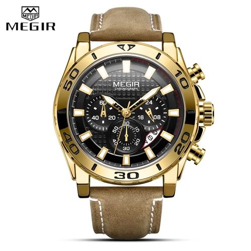 Reloj Megir Acero Dorado y Cuero Marrón MEG-28