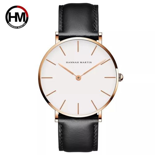 Reloj Hannah Martin Acero Oro Rosa y Cuero Negro HAN-10