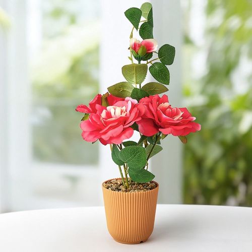 Maceta Casa de Flores con Rosa Artificial 30x9.5cm