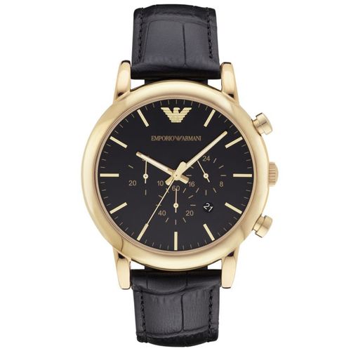 Reloj Emporio Armani Luigi AR1917 Para Hombre Fecha Cronómetro Acero Inoxidable Dorado Correa De Cue