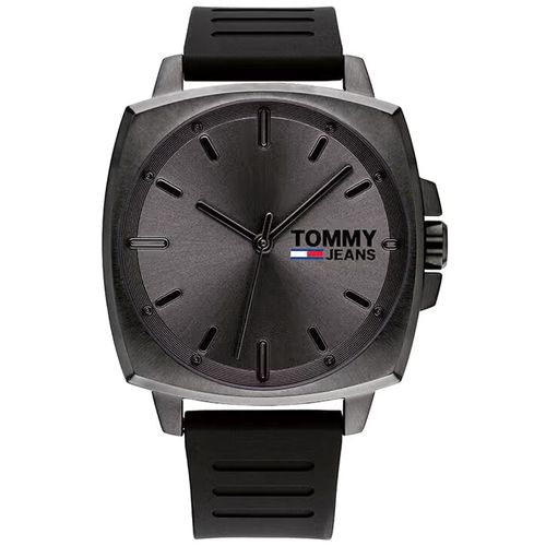 Reloj Tommy Hilfiger Jeans 1791864 Para Hombre Acero Inoxidable Gunmetal Correa De Silicona Negro