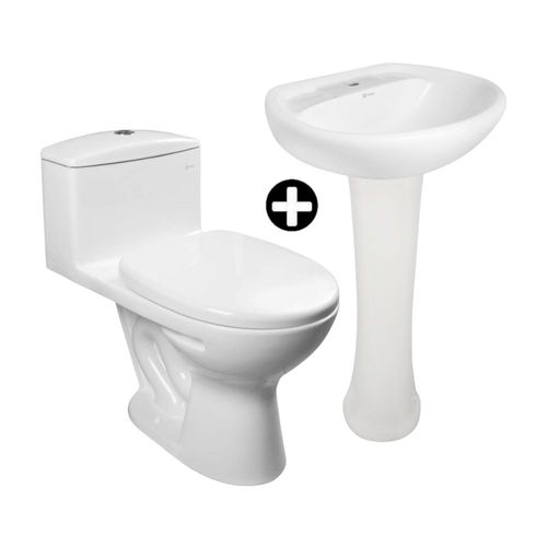 COMBO Inodoro One Piece Ibiza + Lavatorio Ibiza + Pedestal Quarzo