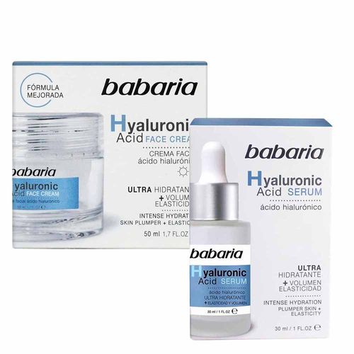 Pack Sérum Facial BABARIA Ácido Hialurónico Frasco 30ml + Crema Facial BABARIA Ácido Hialurónico Frasco 50ml