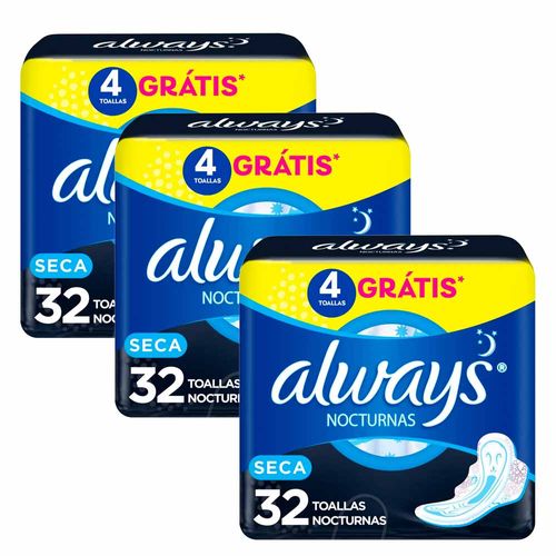 Pack Toalla Higiénica ALWAYS Cubierta Seca Nocturna Paquete 32un x 3un