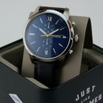 Reloj-Fossil-Townsman-FS5549-Cronometro-Correa-De-Cuero-Marron-Dial-Azul