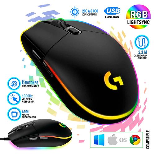 Mouse Logitech G203 Lightsync RGB Negro