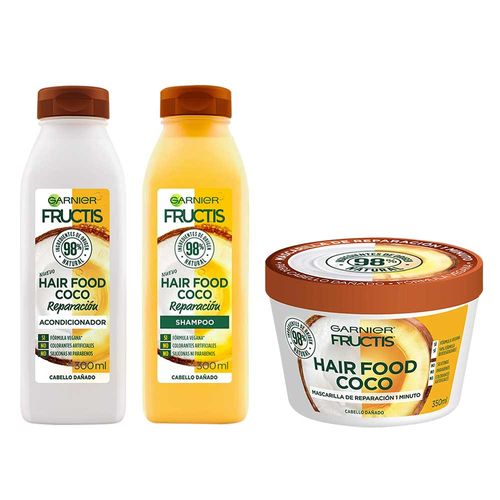 Pack FRUCTIS Hair Food Coco Shampoo Frasco 300ml + Acondicionador Frasco 300ml + Crema Reparadora Frasco 350ml