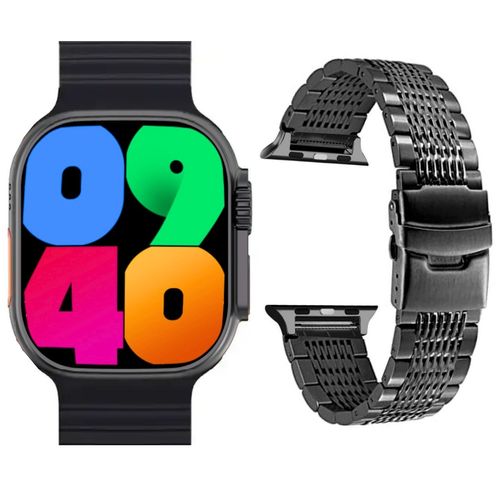 Combo Smart Watch W69 Plus Ultra y Correa Acero Luxury Designer Mesh Color Negro