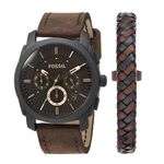 Reloj-Fossil-Machine-FS5251SET-Fecha-Cronometro-Acero-Inoxidable-con-Pulsera-de-Cuero-Marron