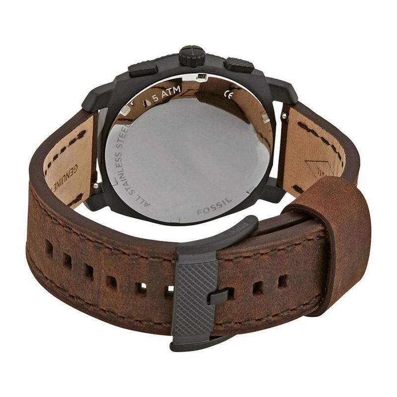 Reloj-Fossil-Machine-FS5251SET-Fecha-Cronometro-Acero-Inoxidable-con-Pulsera-de-Cuero-Marron