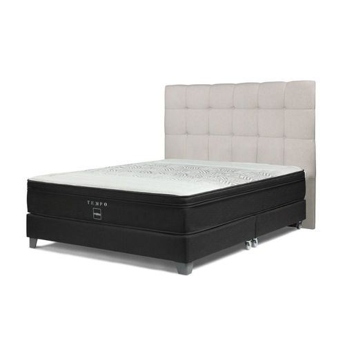 Dormitorio Americano Tempo Queen + Respaldo Issey + 2 Almohadas Niebla