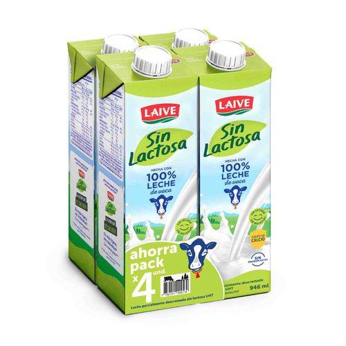 Leche sin Lactosa LAIVE UHT Caja 946ml Paquete 4un