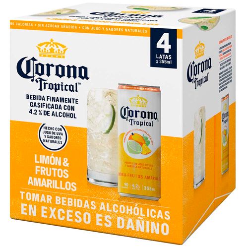 Bebida Alcohólica CORONA Seltzer Frutos Amarillos Lata 355ml Paquete 4un