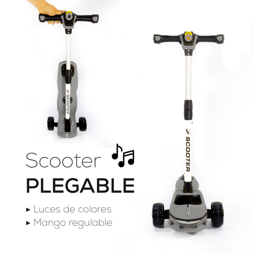 SCOOTER PLEGABLE PARA NIÑOS CON LUCES Y MUSICAL GRIS