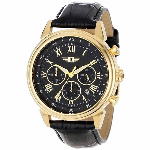 Reloj Invicta 90242 para Hombre Fecha Cronometro Acero Inoxidable Dorado Correa de Cuero Negro