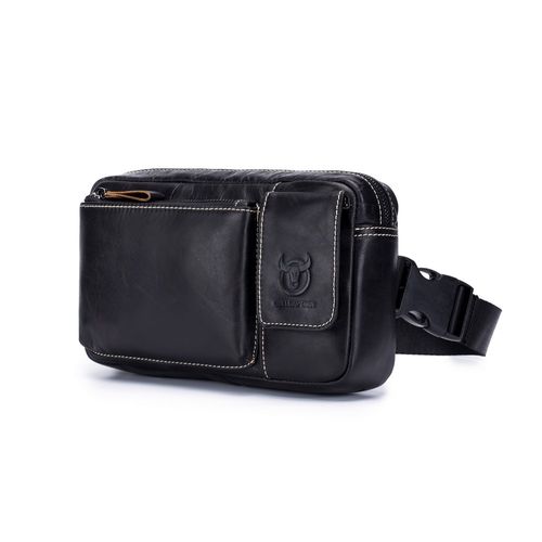 BullCaptain - Cangurera de Cuero  YB-025-BK Negro