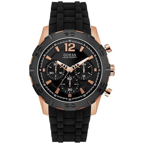 Reloj Guess Caliber U0864G2 Multifuncional Correa de Silicona Negro Acero Inoxidable Oro Rosado