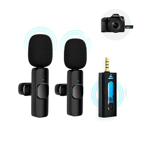 Micrófonos Inalámbricos solaperos 2 en 1 K35 para cámaras y equipos