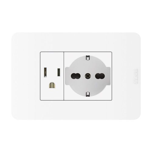 Tomacorriente Americana + Schuko Blanco Matix Go Bticino