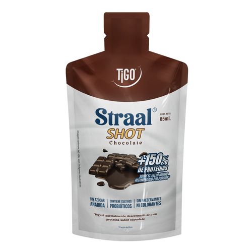 Yogurt TIGO Straal Shot Sabor a Chocolate Doypack 85ml
