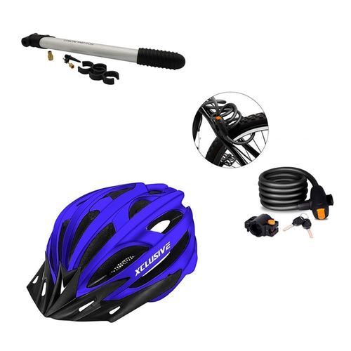 KIT DE PROTECCIÓN XCLUSIVE CASCO MTB AZUL C/L, INFLADOR Y CADENA