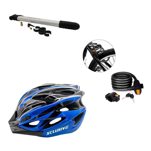 KIT DE PROTECCIÓN XCLUSIVE CASCO MTB AZUL L, INFLADOR Y CADENA