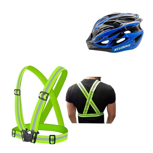 KIT DE PROTECCIÓN XCLUSIVE CASCO MTB AZUL L + CHALECO REFLECTIVO VERDE