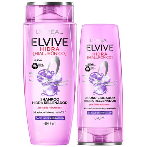 Pack Shampoo ELVIVE Ácido Hialurónico Frasco 680ml + Acondicionador ELVIVE Ácido Hialurónico Frasco 370ml