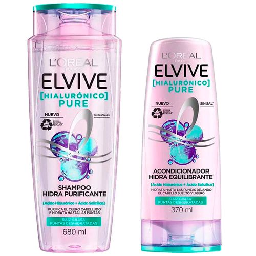 Pack Shampoo Ácido Hialurónico ELVIVE Pure Frasco 680ml + Acondicionador Ácido Hialurónico ELVIVE Pure Frasco 370ml