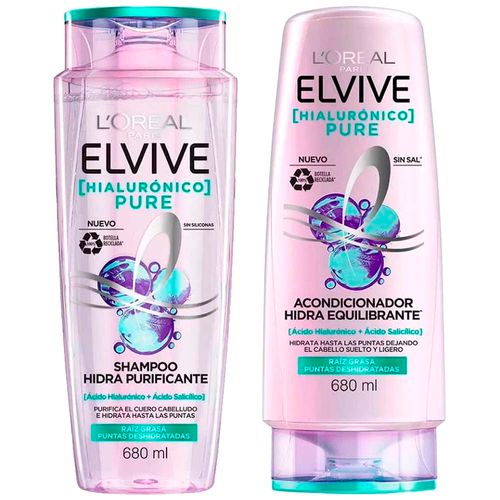 Pack Shampoo Ácido Hialurónico ELVIVE Pure Frasco 680ml + Acondicionador Ácido Hialurónico ELVIVE Pure 680ml