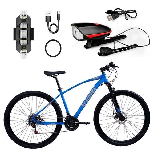 BICICLETA ACERO XCLUSIVE ARO 29 AZ DISCO MECANICO + KIT DE LUCES XCLUSIVE DELANTERA RO Y TRASERA BL