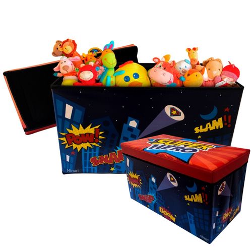 Caja Puff Organizador con Tapa de Juguetes para Niños Super Héroe 595V