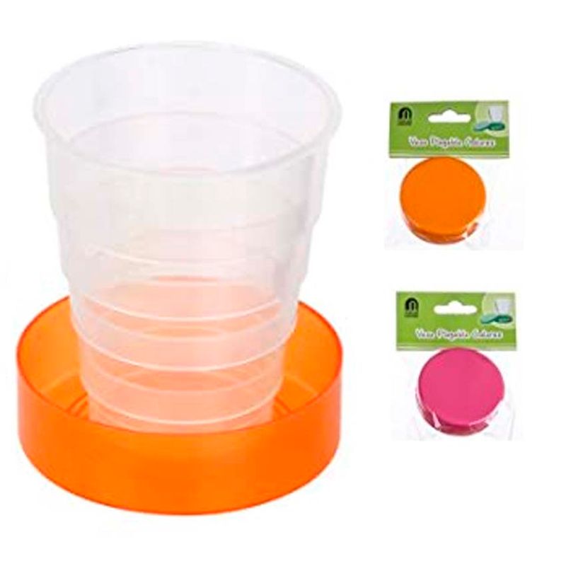 Vasos-plegables-retractil-de-plastico-color-rosado-y-naranja