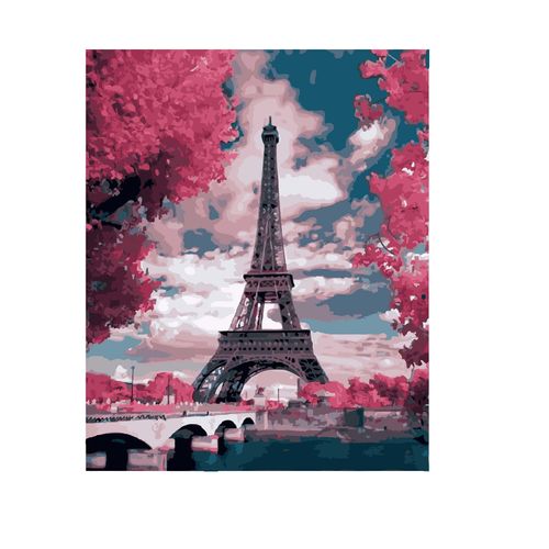 Cuadro Lienzo Oleo Pintando con Números La Torre Eiffel Paint By
