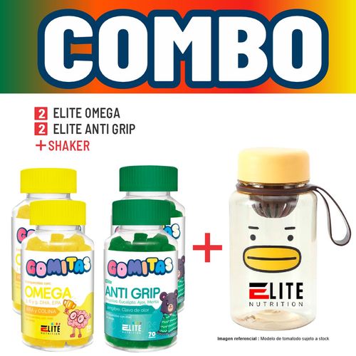 COMBO GOMITAS PARA NIÑOS ELITE NUTRITION KIDS - 2 ELITE OMEGA + 2 ELITE ANTI GRIP + SHAKER