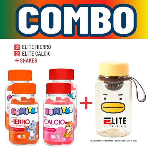 COMBO GOMITAS PARA NIÑOS ELITE NUTRITION KIDS - 2 ELITE HIERRO + 2 ELITE CALCIO + SHAKER