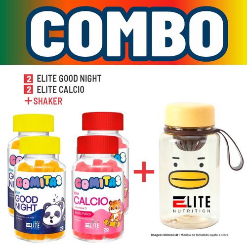 COMBO GOMITAS PARA NIÑOS ELITE NUTRITION KIDS - 2 ELITE GOOD NIGHT + 2 ELITE CALCIO + SHAKER