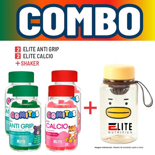 COMBO GOMITAS PARA NIÑOS ELITE NUTRITION KIDS - 2 ELITE ANTI GRIP + 2 ELITE CALCIO + SHAKER