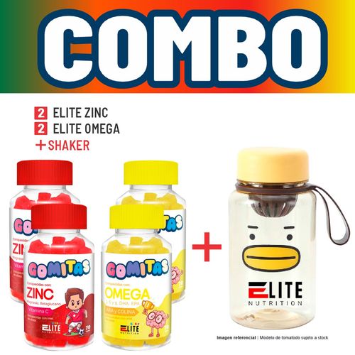 COMBO GOMITAS PARA NIÑOS ELITE NUTRITION KIDS - 2 ELITE ZINC + 2 ELITE OMEGA + SHAKER