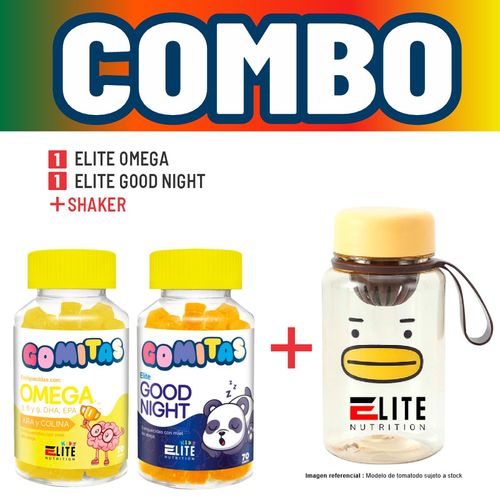 COMBO GOMITAS PARA NIÑOS ELITE NUTRITION KIDS - ELITE OMEGA + ELITE GOOD NIGHT + SHAKER