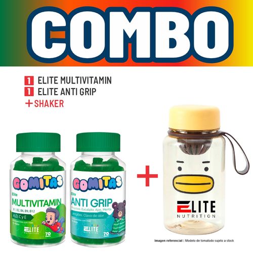 COMBO GOMITAS PARA NIÑOS ELITE NUTRITION KIDS - ELITE MULTIVITAMIN + ELITE ANTI GRIP + SHAKER