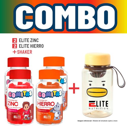 COMBO GOMITAS PARA NIÑOS ELITE NUTRITION KIDS - 2 ELITE ZINC + 2 ELITE HIERRO + SHAKER