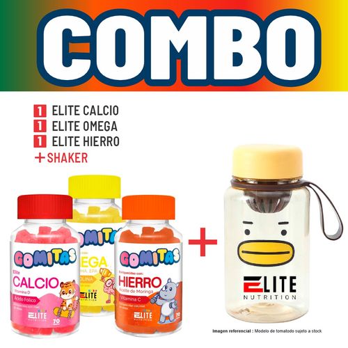 COMBO GOMITAS PARA NIÑOS ELITE NUTRITION KIDS - ELITE CALCIO + ELITE OMEGA + ELITE HIERRO + SHAKER