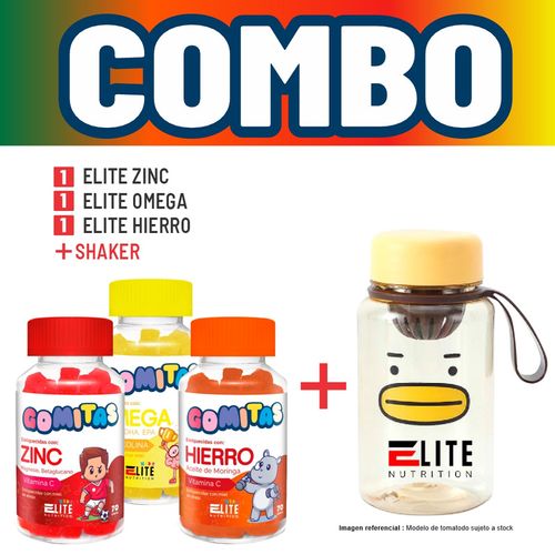 COMBO GOMITAS PARA NIÑOS ELITE NUTRITION KIDS - ELITE ZINC + ELITE OMEGA + ELITE HIERRO + SHAKER