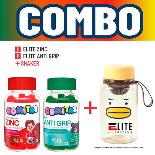 COMBO GOMITAS PARA NIÑOS ELITE NUTRITION KIDS - ELITE ZINC + ELITE ANTI GRIP + SHAKER